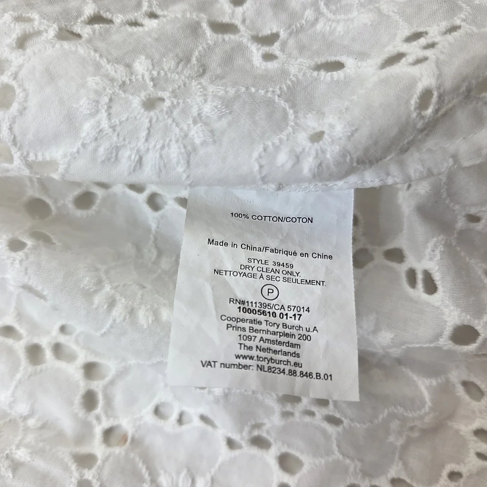 TORY BURCH White Eyelet Cotton‎ Hidden Placket Shirt Size XS